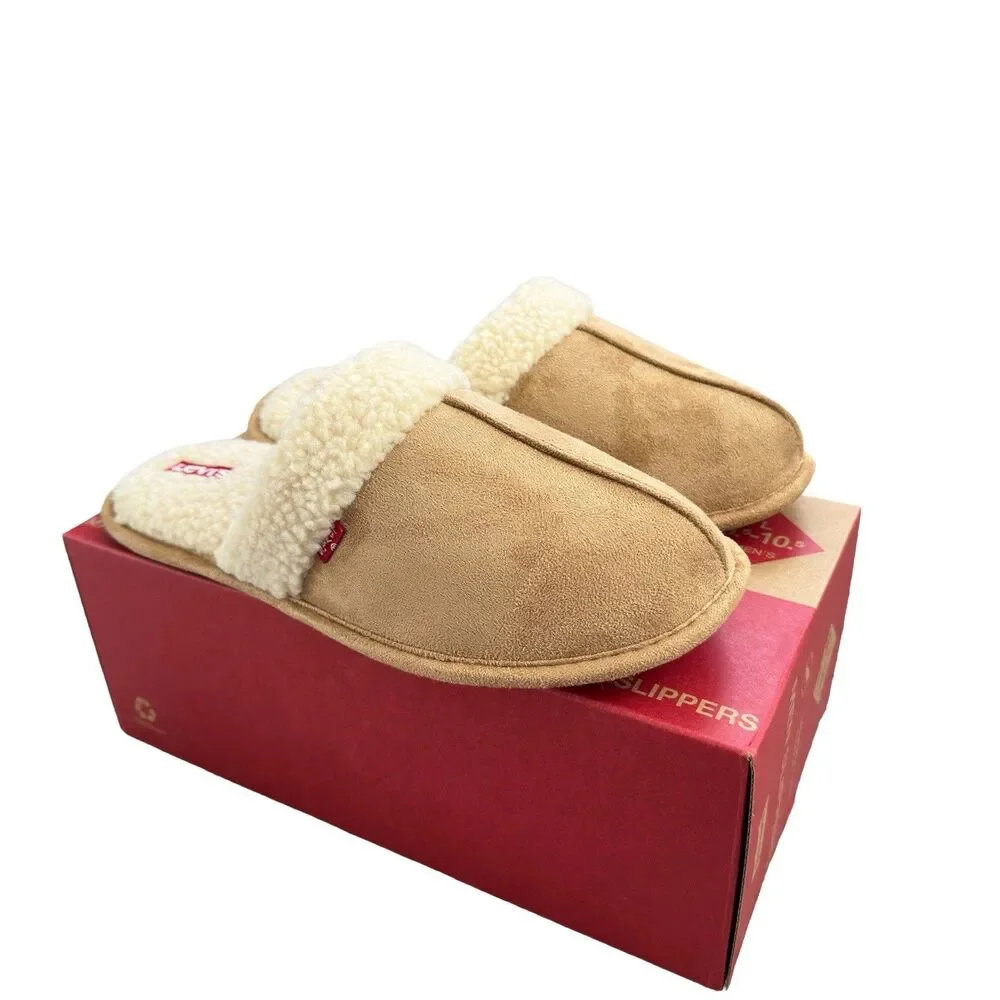 Levi's Men Brixton Slip On Scuff Slippers Size US L 9.5-10.5 Faux Suede Wheat